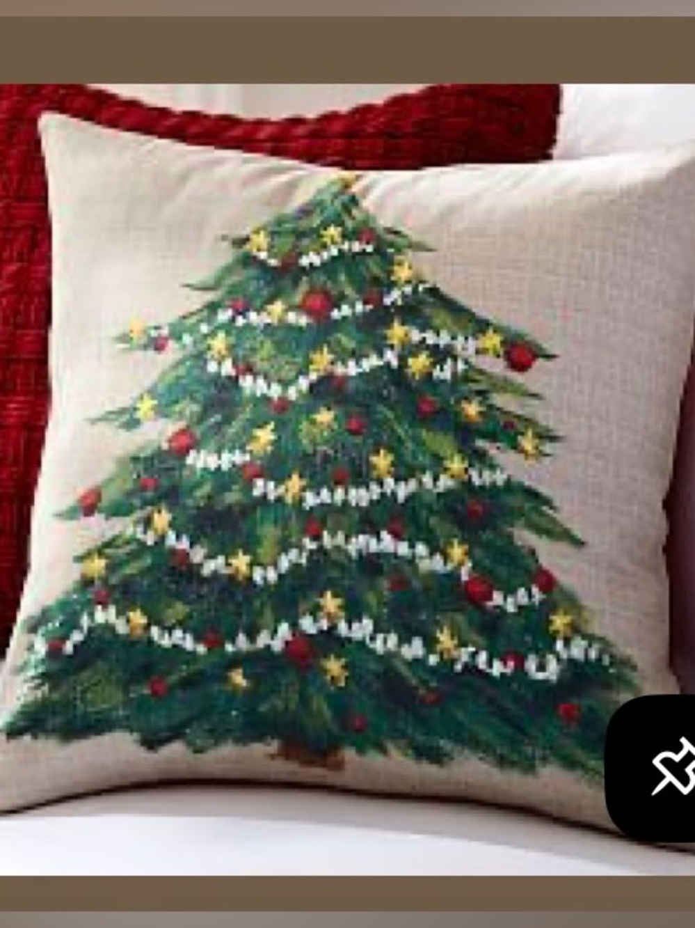 New Pottery Barn Painted Christmas Tree Pillow Cover, 20”